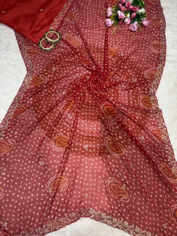 NEELAM TRADERS NEW LAUNCH TRENDING Bandhej saree with pithan work all over