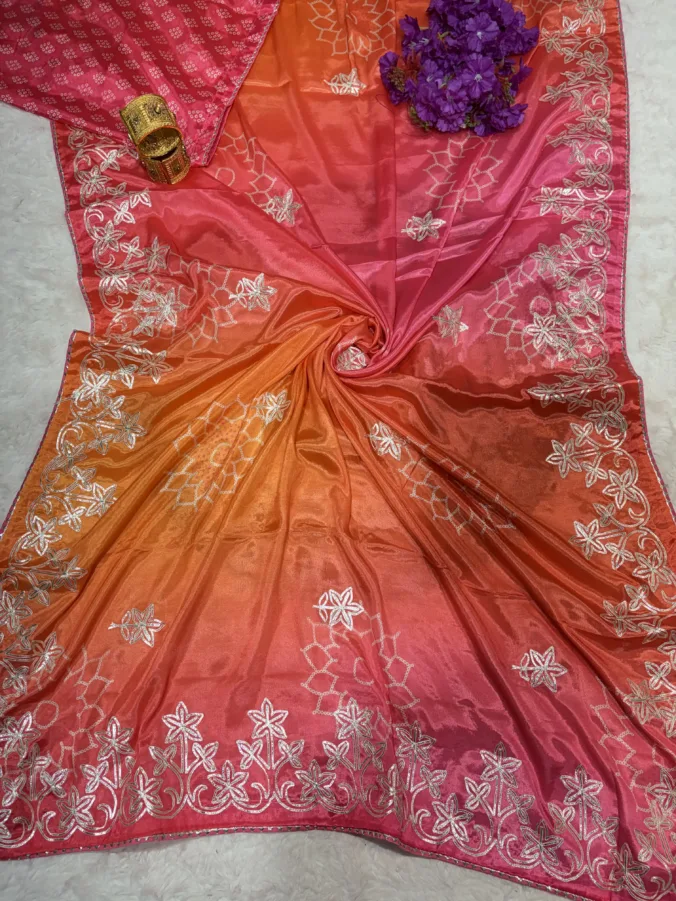 NEELAM TRADERS NEW LAUNCH Trending Multicolour Bandhej saree with kacha gota work in soft silk fabric