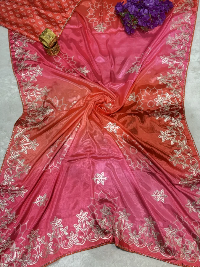 NEELAM TRADERS NEW LAUNCH Trending Multicolour Bandhej saree with kacha gota work in soft silk fabric