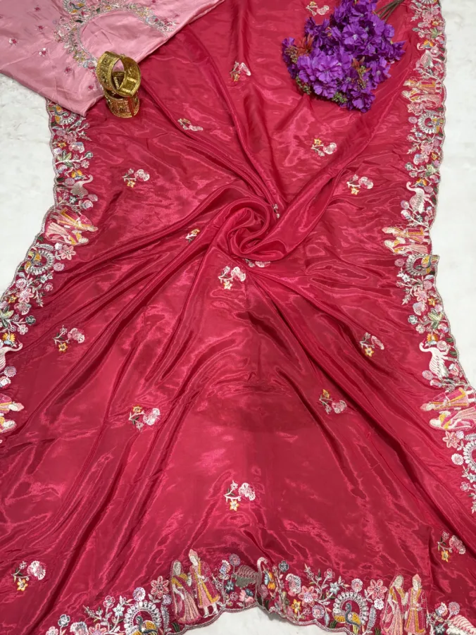 NEELAM TRADERS NEW LAUNCH TRENDING Partywear saree with new figured design work all over in H.O Silk Fabric