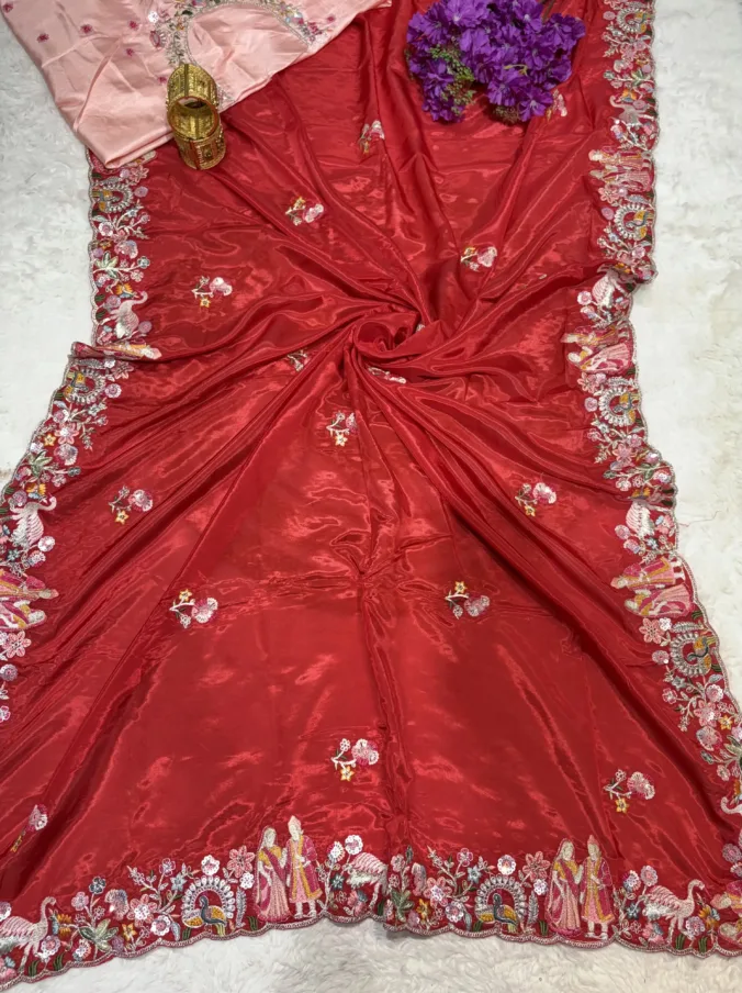 NEELAM TRADERS NEW LAUNCH TRENDING Partywear saree with new figured design work all over in H.O Silk Fabric