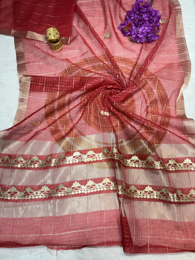 NEELAM TRADERS NEW LAUNCH Trending Moonga silk fabric saree with handmand gotta patti work with zari checks all over
