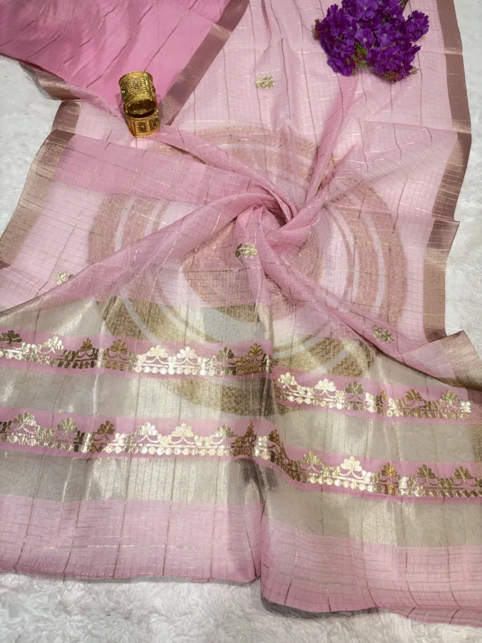 NEELAM TRADERS NEW LAUNCH Trending Moonga silk fabric saree with handmand gotta patti work with zari checks all over
