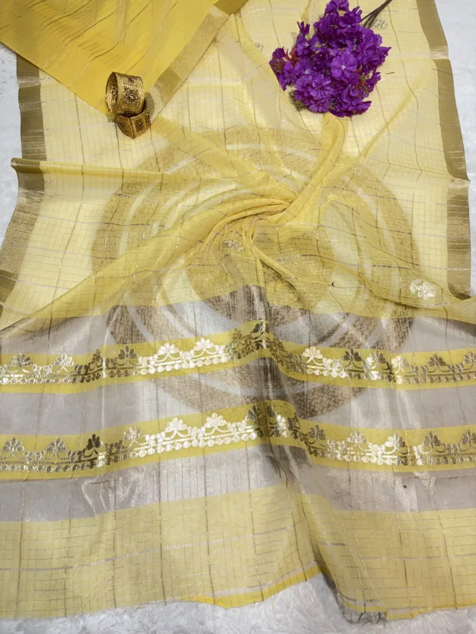 NEELAM TRADERS NEW LAUNCH Trending Moonga silk fabric saree with handmand gotta patti work with zari checks all over