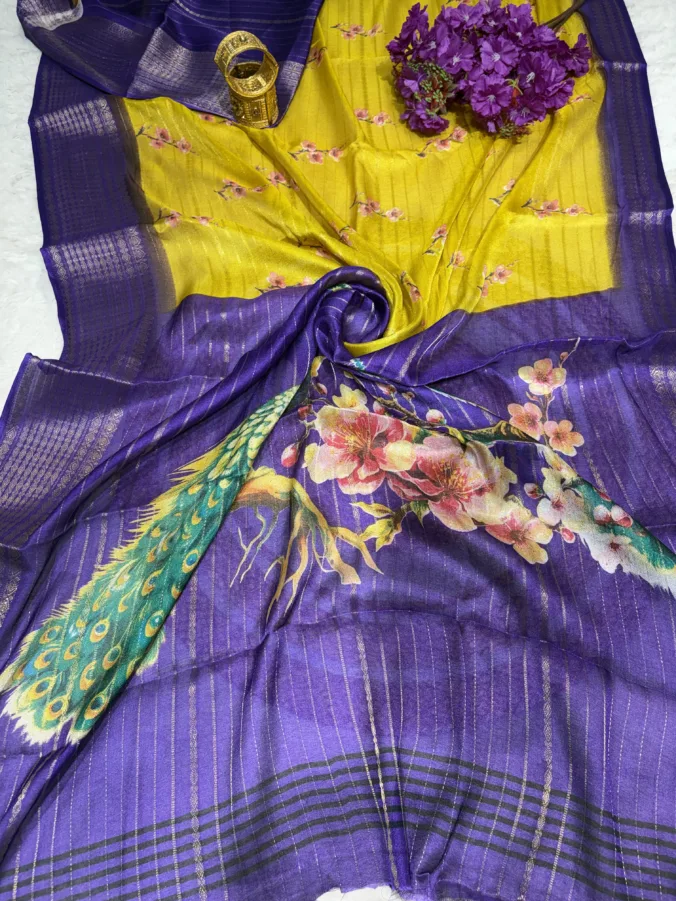 NEELAM TRADERS NEW LAUNCH Digital print pallu with all over Zari weaving saree in soft georgette fabric