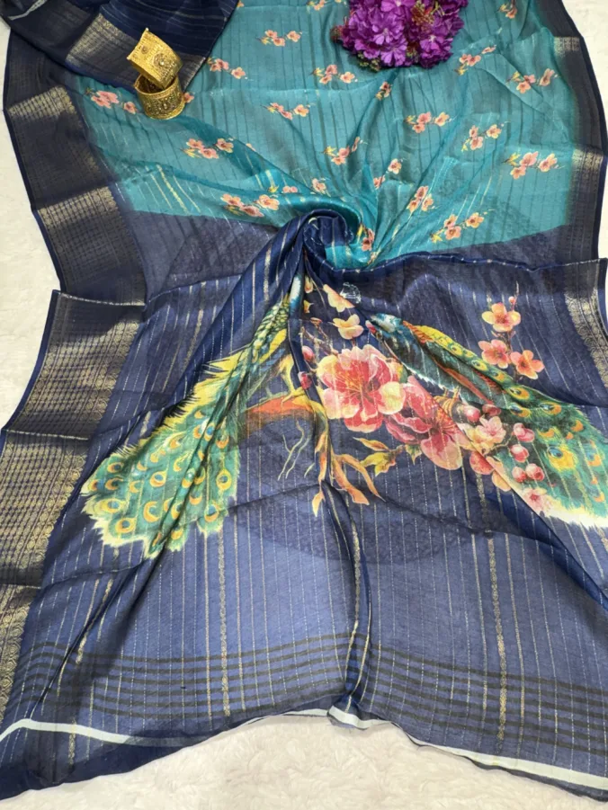NEELAM TRADERS NEW LAUNCH Digital print pallu with all over Zari weaving saree in soft georgette fabric