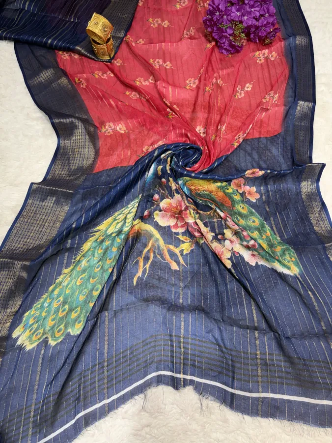 NEELAM TRADERS NEW LAUNCH Digital print pallu with all over Zari weaving saree in soft georgette fabric
