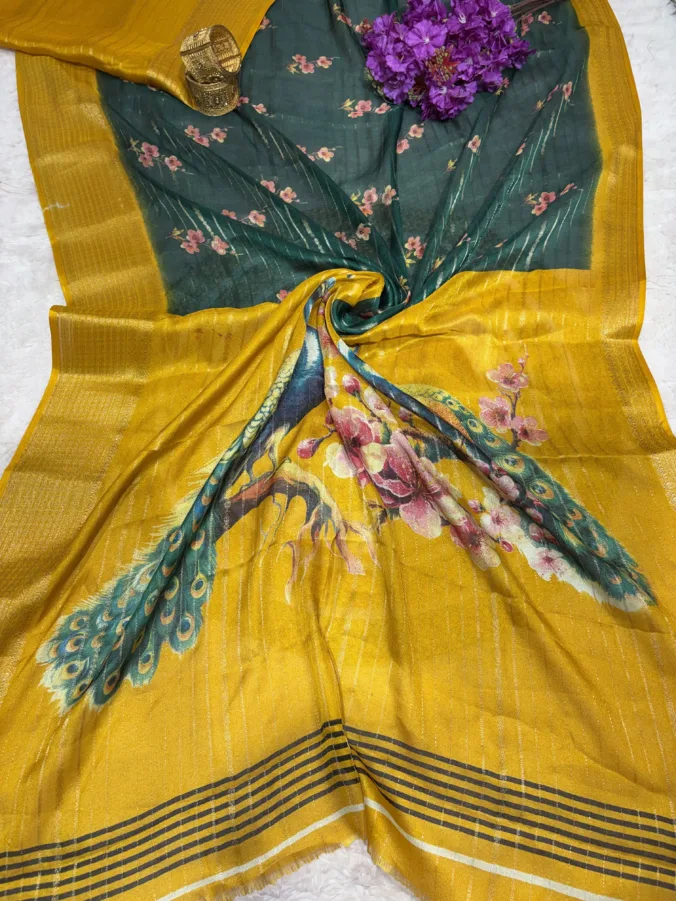 NEELAM TRADERS NEW LAUNCH Digital print pallu with all over Zari weaving saree in soft georgette fabric