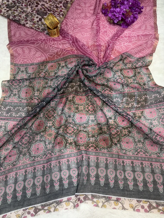 NEELAM TRADERS NEW LAUNCH Bandhej saree with ajrak pallu and ajrak blouse