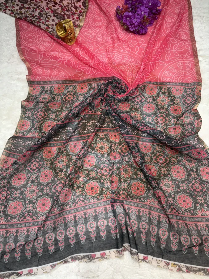 NEELAM TRADERS NEW LAUNCH Bandhej saree with ajrak pallu and ajrak blouse