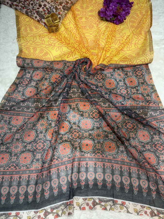 NEELAM TRADERS NEW LAUNCH Bandhej saree with ajrak pallu and ajrak blouse