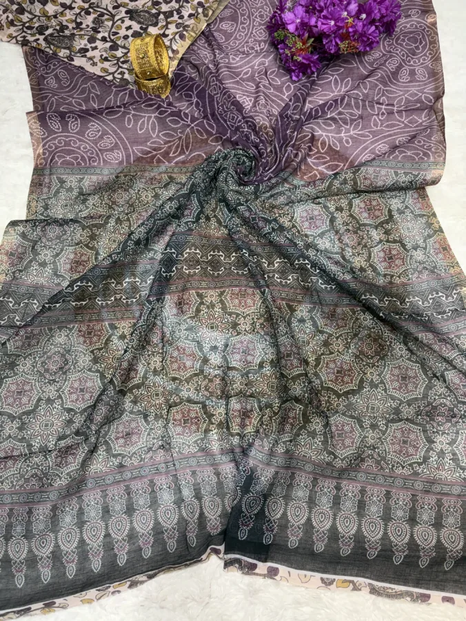 NEELAM TRADERS NEW LAUNCH Bandhej saree with ajrak pallu and ajrak blouse