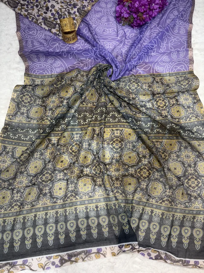 NEELAM TRADERS NEW LAUNCH Bandhej saree with ajrak pallu and ajrak blouse