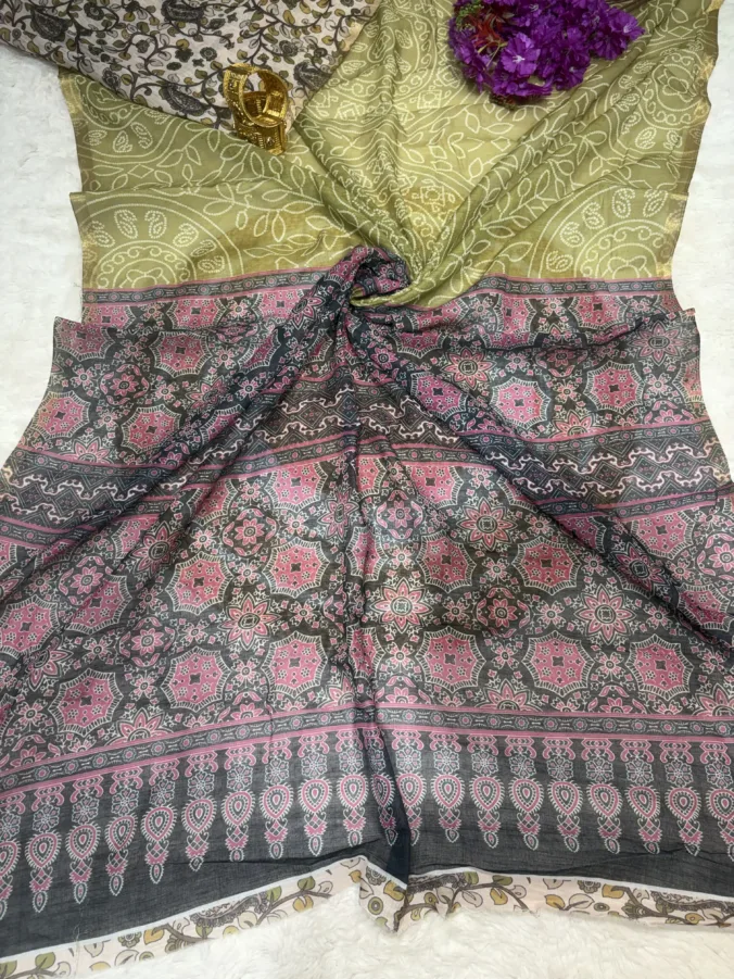 NEELAM TRADERS NEW LAUNCH Bandhej saree with ajrak pallu and ajrak blouse