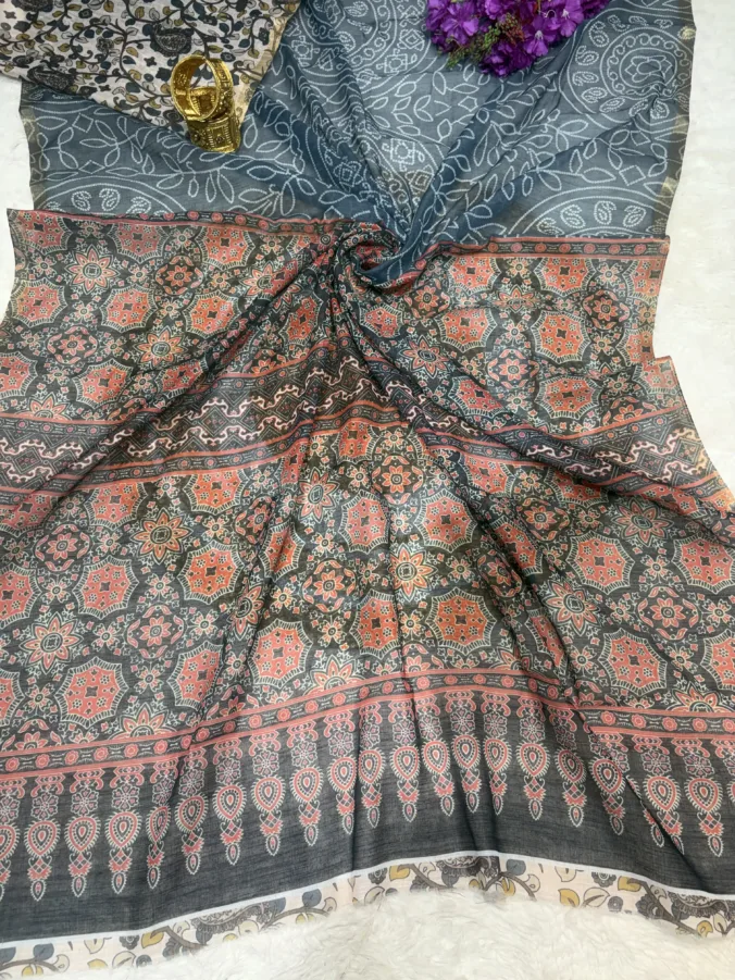 NEELAM TRADERS NEW LAUNCH Bandhej saree with ajrak pallu and ajrak blouse