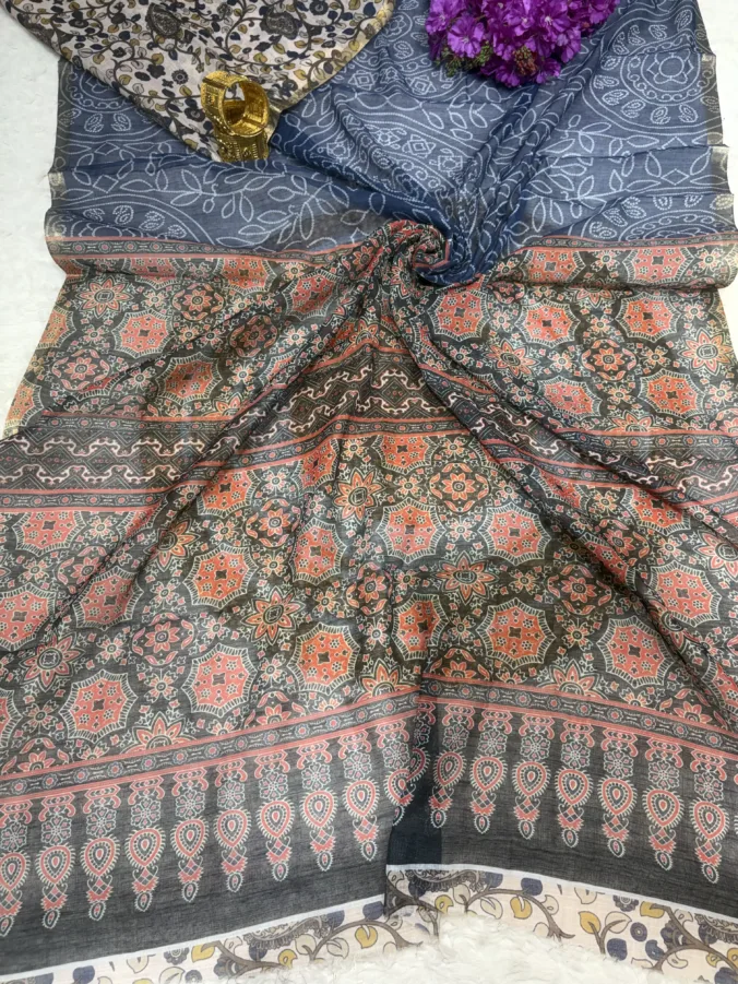 NEELAM TRADERS NEW LAUNCH Bandhej saree with ajrak pallu and ajrak blouse