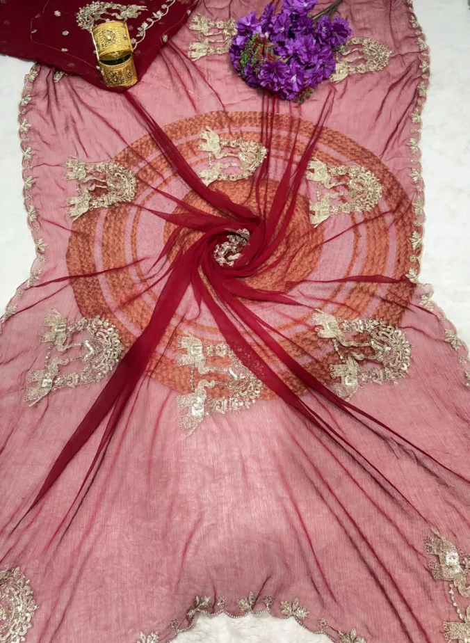 NEELAM TRADERS NEW LAUNCH Partywear figure print saree with hand zari work all over in chiffon fabric