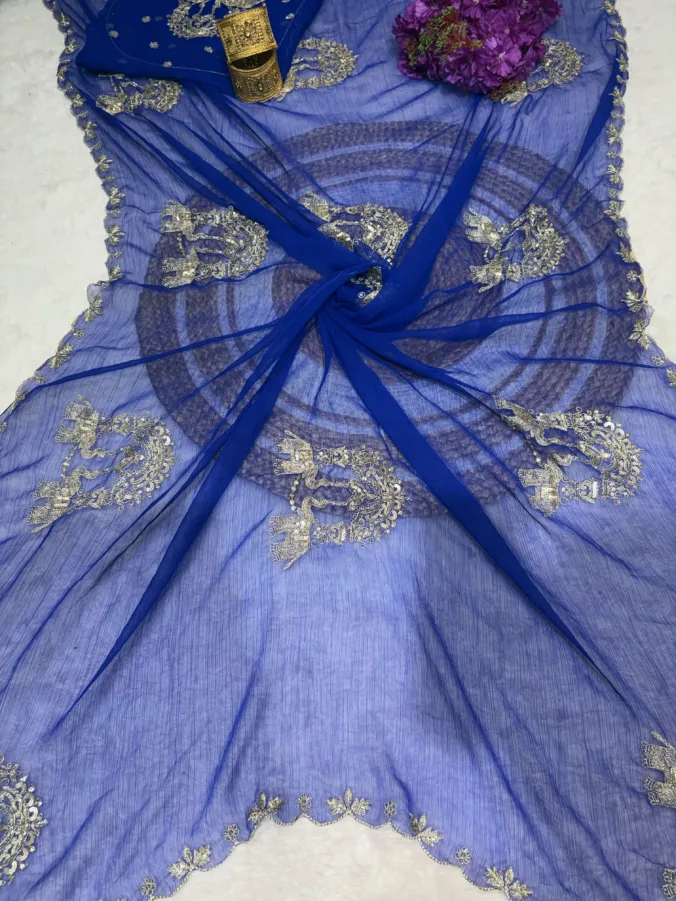 NEELAM TRADERS NEW LAUNCH Partywear figure print saree with hand zari work all over in chiffon fabric