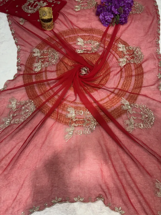 NEELAM TRADERS NEW LAUNCH Partywear figure print saree with hand zari work all over in chiffon fabric