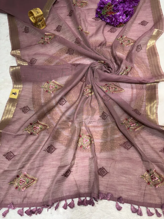 NEELAM TRADERS NEW LAUNCH Partywear saree with kasida butta work all over in cotton fabric with zari weaving border