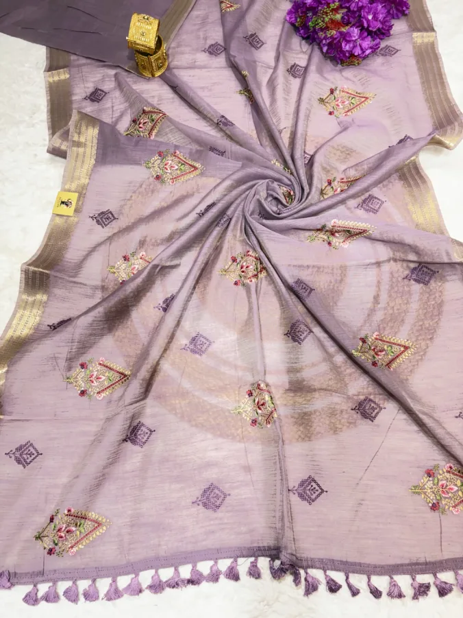 NEELAM TRADERS NEW LAUNCH Partywear saree with kasida butta work all over in cotton fabric with zari weaving border