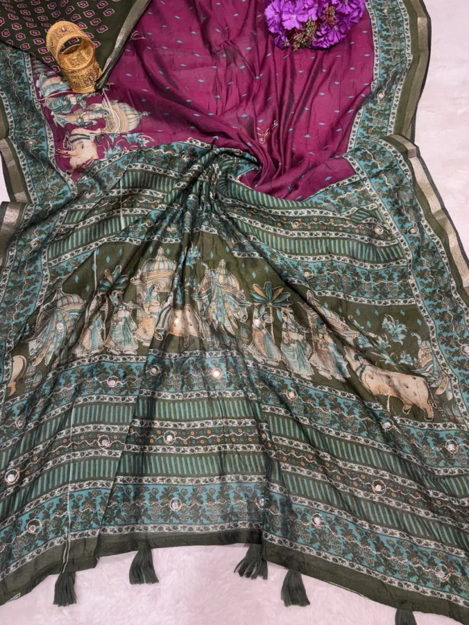 NEELAM TRADERS NEW LAUNCH KALAMKARI SAREE WITH MIRROR AND THREAD WORK ALL OVER IN MUL COTTON FABRIC