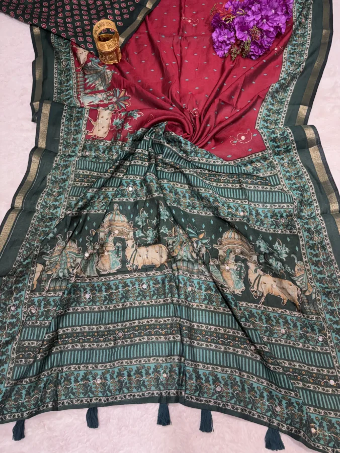 NEELAM TRADERS NEW LAUNCH KALAMKARI SAREE WITH MIRROR AND THREAD WORK ALL OVER IN MUL COTTON FABRIC