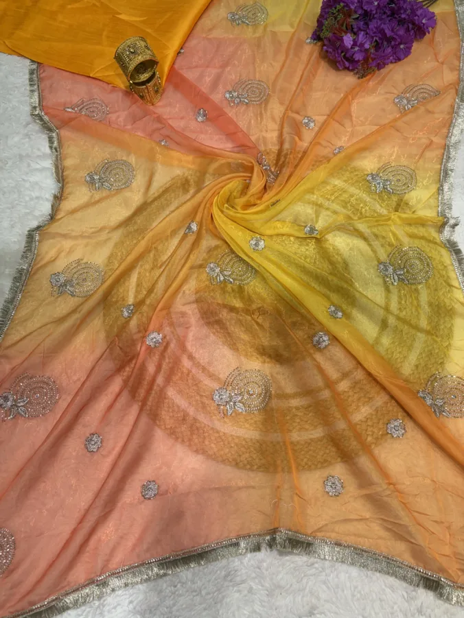 NEELAM TRADERS NEW LAUNCH Rajputi saree with kasida butta work all over in soft silk fabric