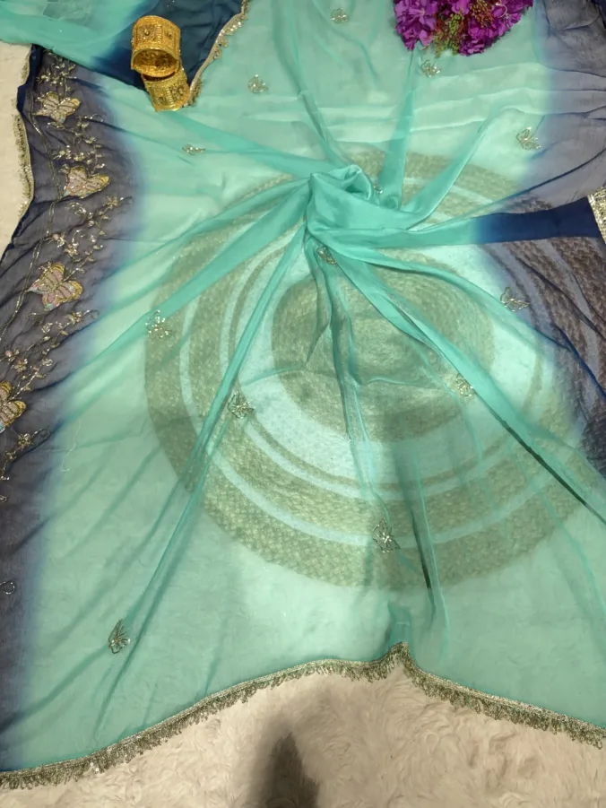 NEELAM TRADERS NEW LAUNCH Viral rajputi saree with handwork all over in soft chiffon fabric with kiran less