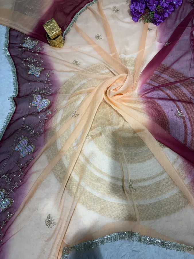 NEELAM TRADERS NEW LAUNCH Viral rajputi saree with handwork all over in soft chiffon fabric with kiran less