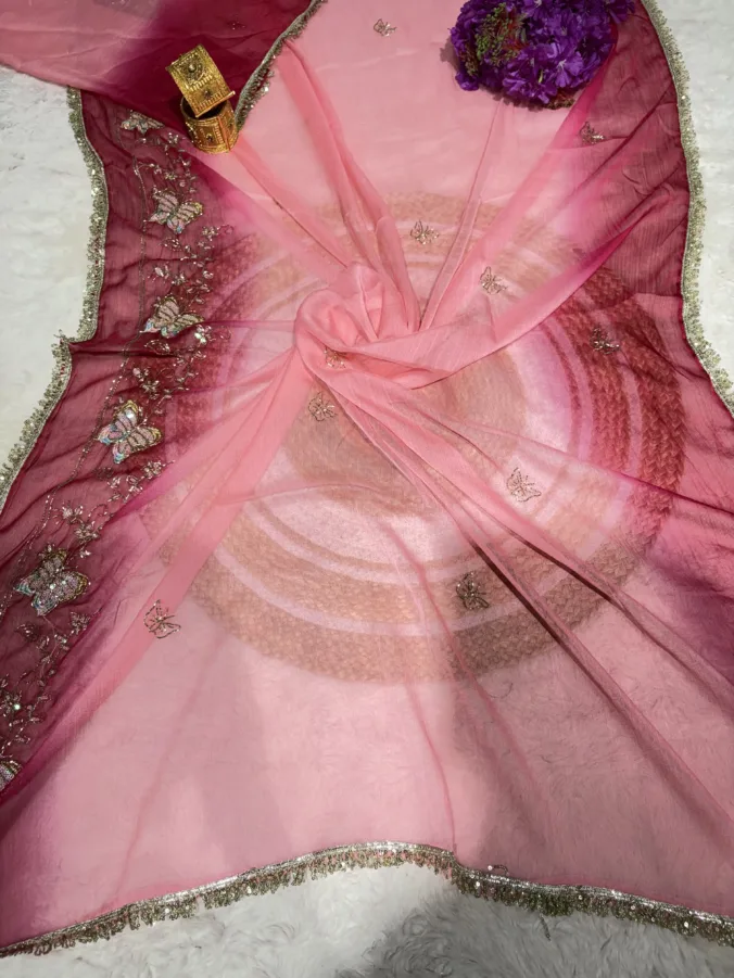 NEELAM TRADERS NEW LAUNCH Viral rajputi saree with handwork all over in soft chiffon fabric with kiran less
