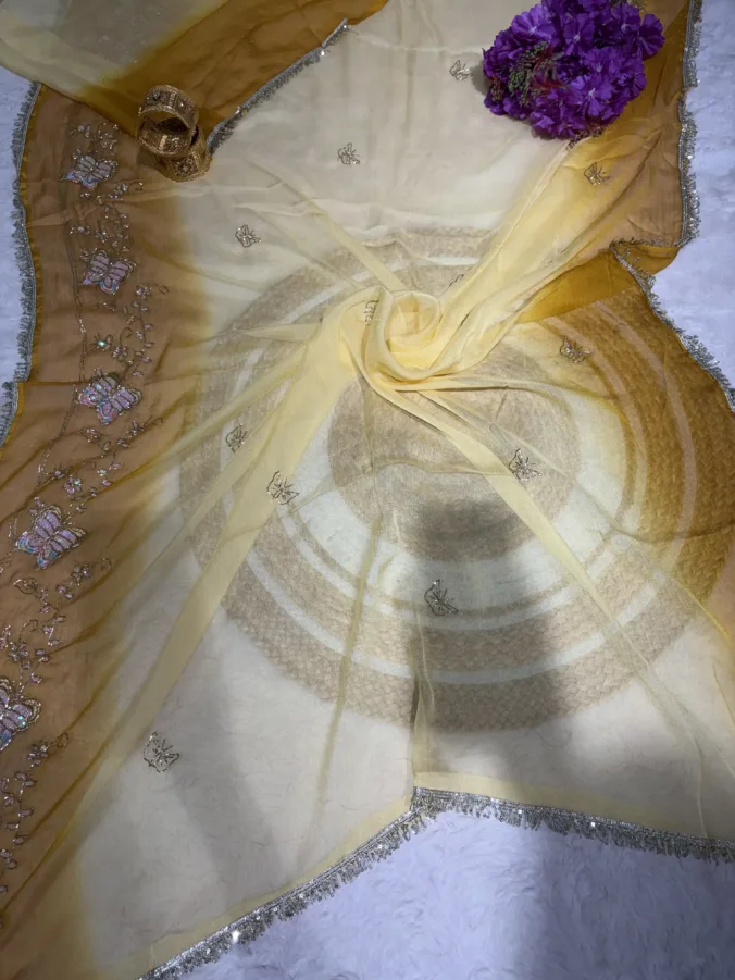 NEELAM TRADERS NEW LAUNCH Viral rajputi saree with handwork all over in soft chiffon fabric with kiran less