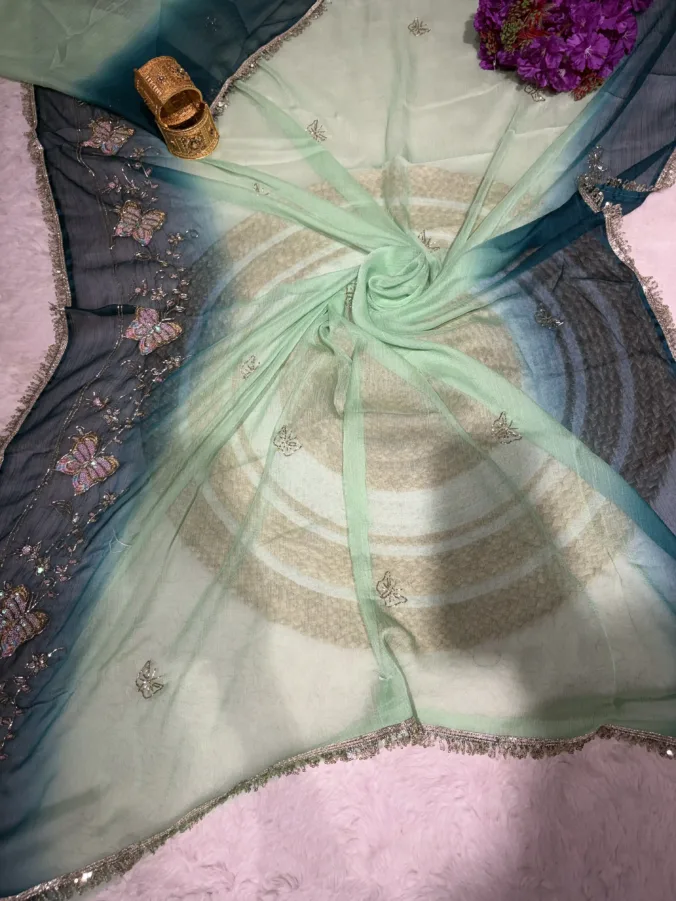 NEELAM TRADERS NEW LAUNCH Viral rajputi saree with handwork all over in soft chiffon fabric with kiran less