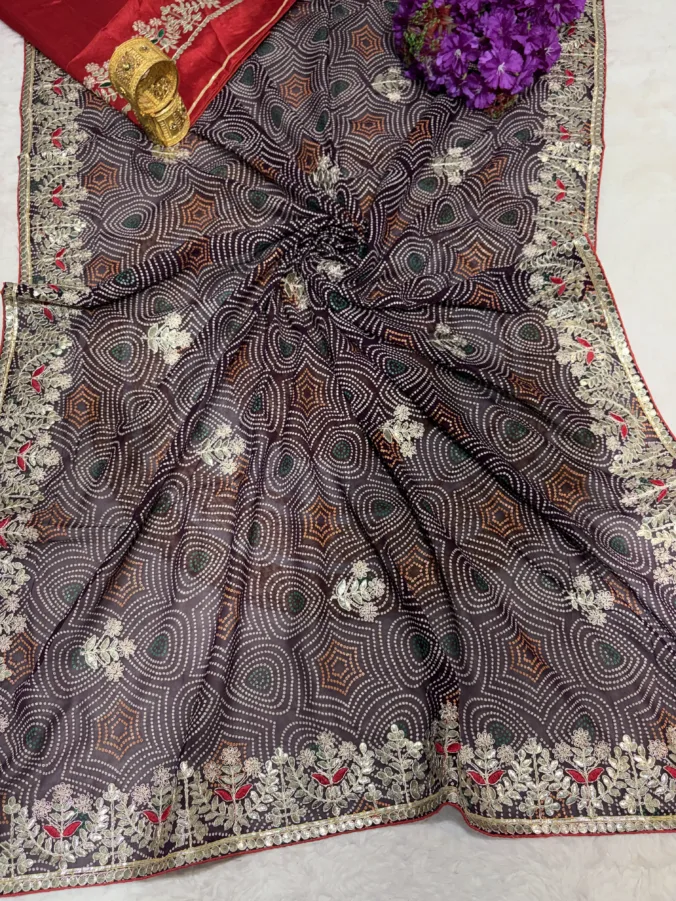 NEELAM TRADERS NEW LAUNCH BANDHEJ SAREE IN HEAVY GOTA PATTI BORDER IN SOFT SILK FABRIC