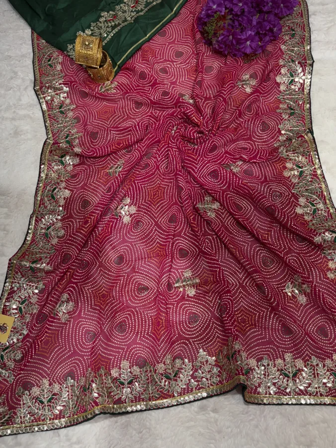NEELAM TRADERS NEW LAUNCH BANDHEJ SAREE IN HEAVY GOTA PATTI BORDER IN SOFT SILK FABRIC