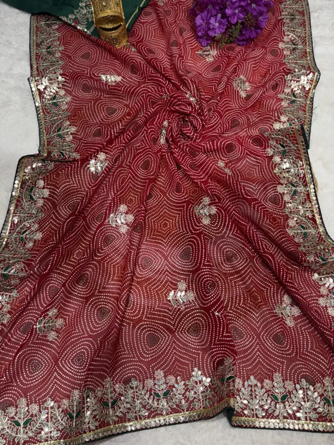 NEELAM TRADERS NEW LAUNCH BANDHEJ SAREE IN HEAVY GOTA PATTI BORDER IN SOFT SILK FABRIC