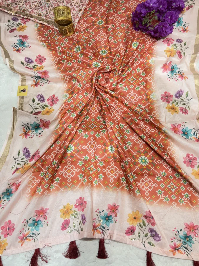 NEELAM TRADERS NEW LAUNCH patola hand paint saree with heavy zari weaving border in soft cotton silk fabric