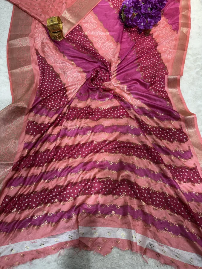 NEELAM TRADERS NEW LAUNCH New bandhej saree with heavy zari weaving border in soft georgette fabric