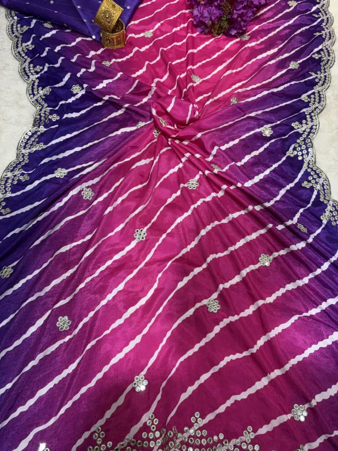 NEELAM TRADERS NEW LAUNCH Trending Lehariya saree in soft silk fabric with hand kasida work all over