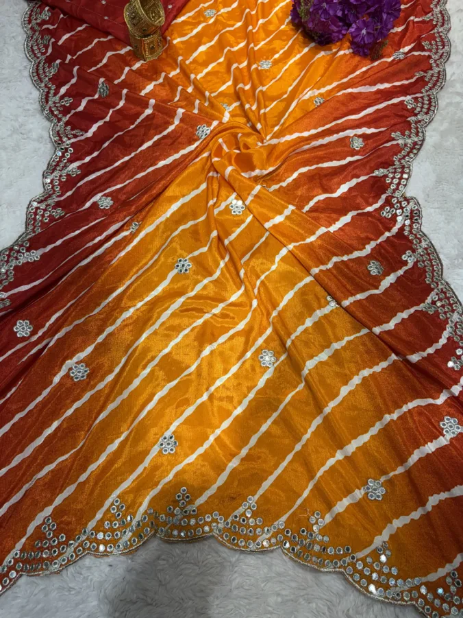 NEELAM TRADERS NEW LAUNCH Trending Lehariya saree in soft silk fabric with hand kasida work all over