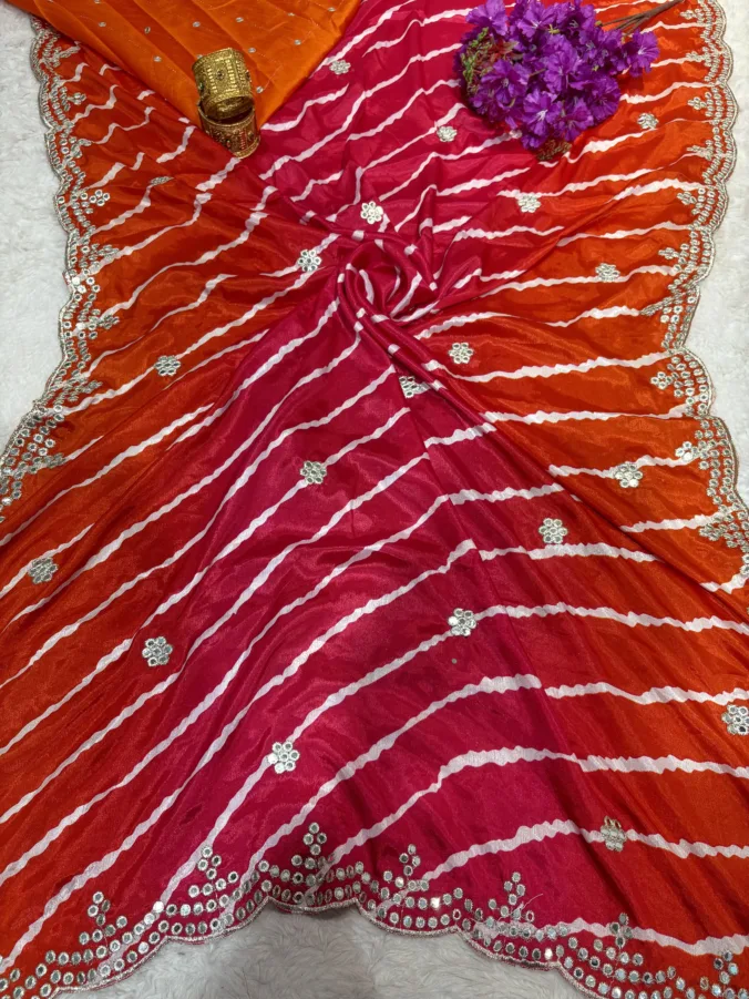 NEELAM TRADERS NEW LAUNCH Trending Lehariya saree in soft silk fabric with hand kasida work all over