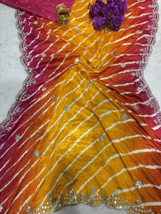 NEELAM TRADERS NEW LAUNCH Trending Lehariya saree in soft silk fabric with hand kasida work all over