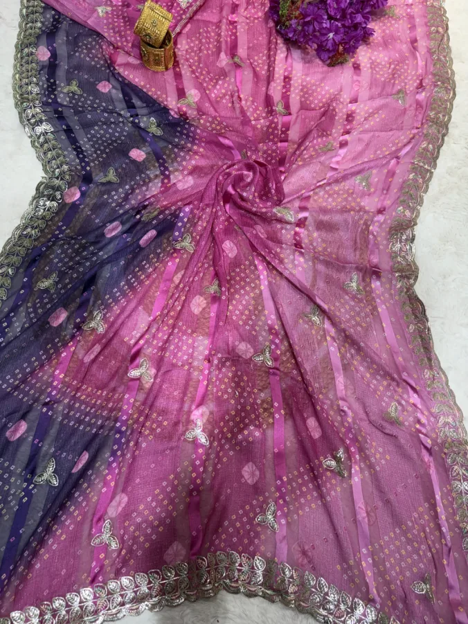 NEELAM TRADERS NEW LAUNCH Bandhej saree in soft chiffon fabric with new thread work kasida work all over
