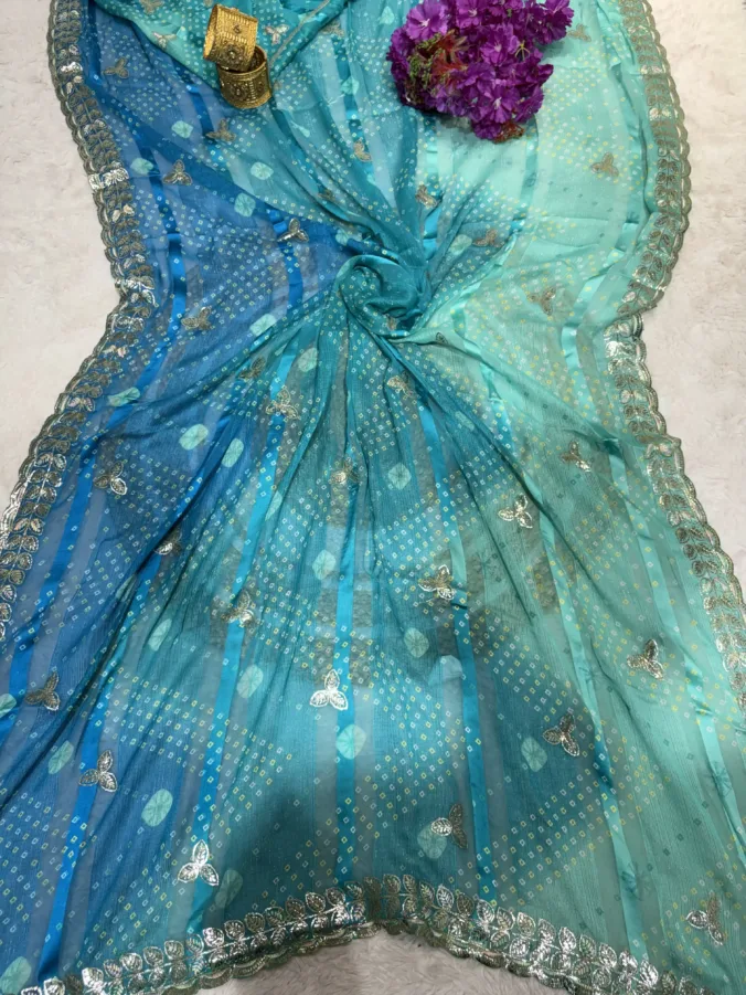 NEELAM TRADERS NEW LAUNCH Bandhej saree in soft chiffon fabric with new thread work kasida work all over