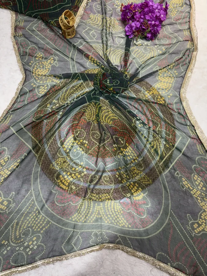 NEELAM TRADERS NEW LAUNCH Shekhawati bandhej saree in soft chiffon fabric with kiran less all over