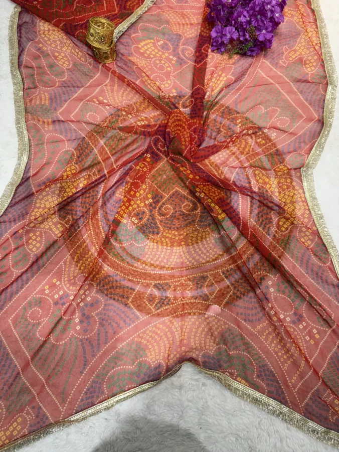 NEELAM TRADERS NEW LAUNCH Shekhawati bandhej saree in soft chiffon fabric with kiran less all over