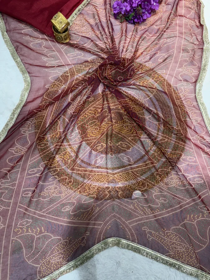 NEELAM TRADERS NEW LAUNCH Shekhawati bandhej saree in soft chiffon fabric with kiran less all over