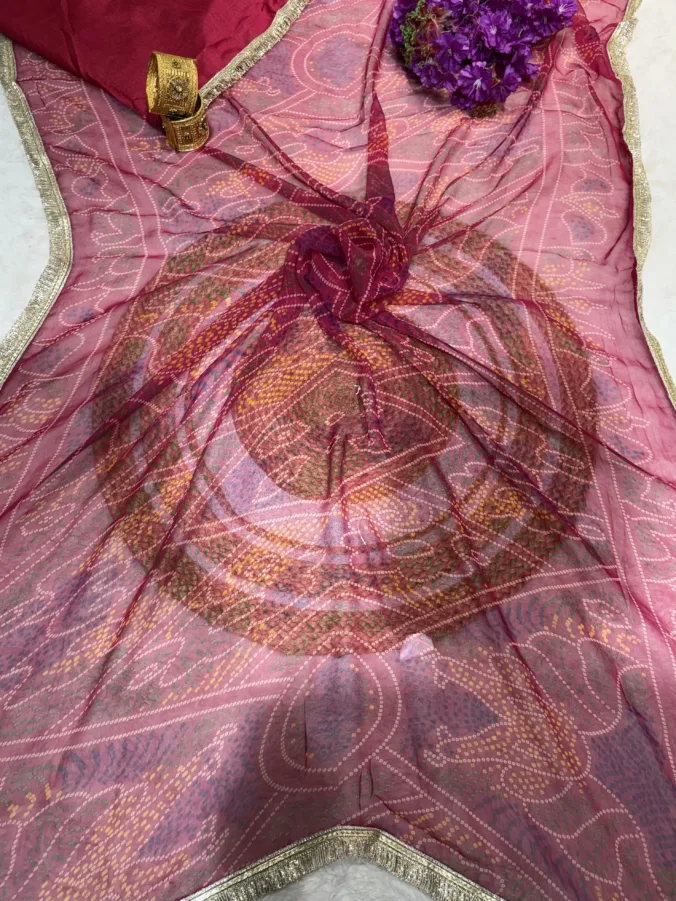 NEELAM TRADERS NEW LAUNCH Shekhawati bandhej saree in soft chiffon fabric with kiran less all over