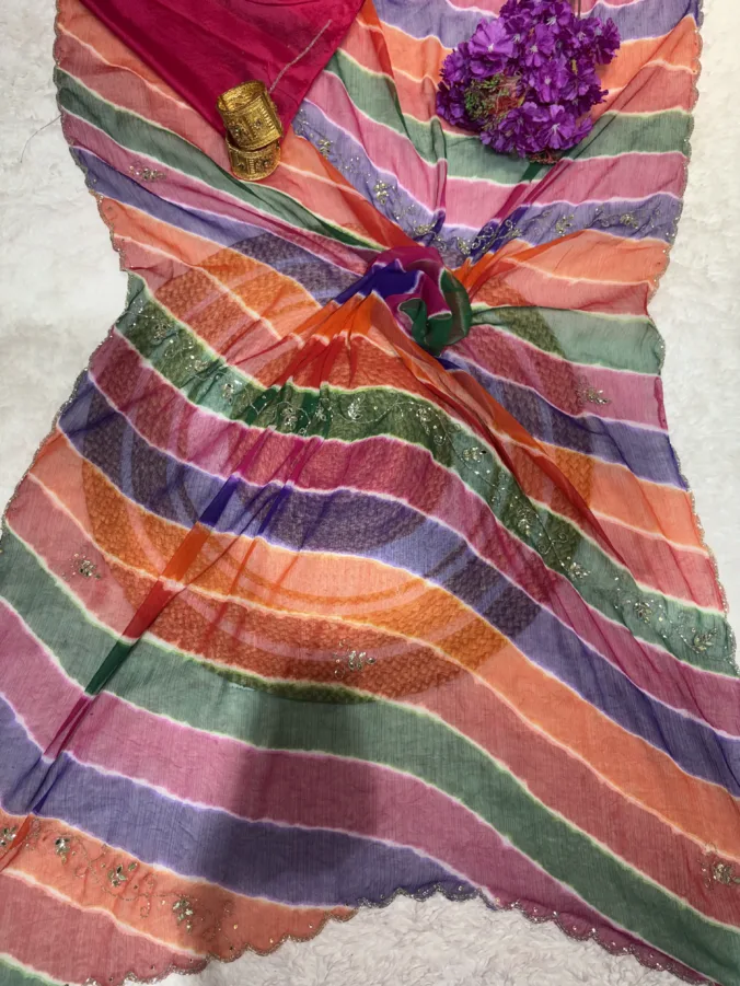 NEELAM TRADERS NEW LAUNCH Pachranga saree with handgota work in soft chiffon fabric