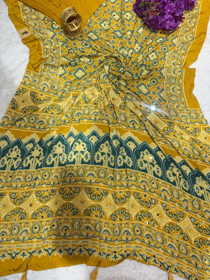NEELAM TRADERS NEW LAUNCH TRENDING Ajrak print saree with mirror work all over in soft silk fabric